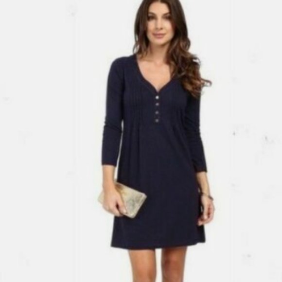 Lilly Pulitzer Navy Blue 3/4" Sleeve Cotton/Modal Dress Size Small ~EUC - Picture 2 of 12